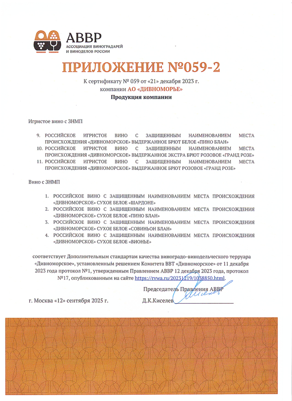 Приложение к Сертификату качества № 059 (АО ДИВНОМОРЬЕ) Приложение к Сертификату качества № 059 (АО ДИВНОМОРЬЕ)