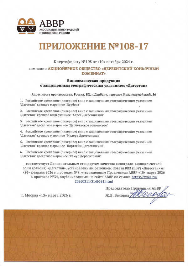Приложение к Сертификату качества № 108-17