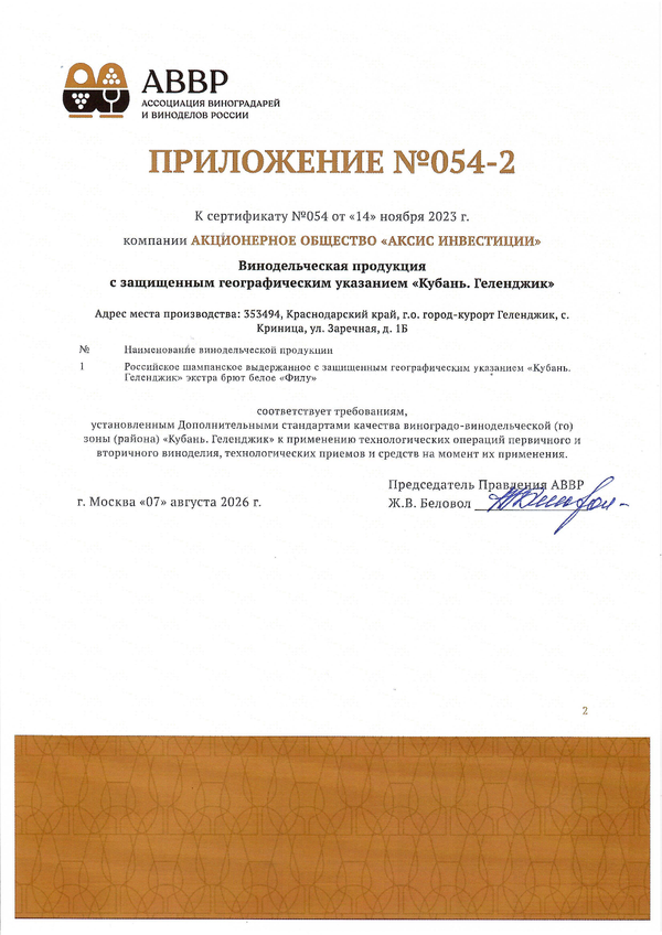 Приложение к Сертификату качества № 054 (АО АКСИС ИНВЕСТИЦИИ) Приложение к Сертификату качества № 054 (АО АКСИС ИНВЕСТИЦИИ)